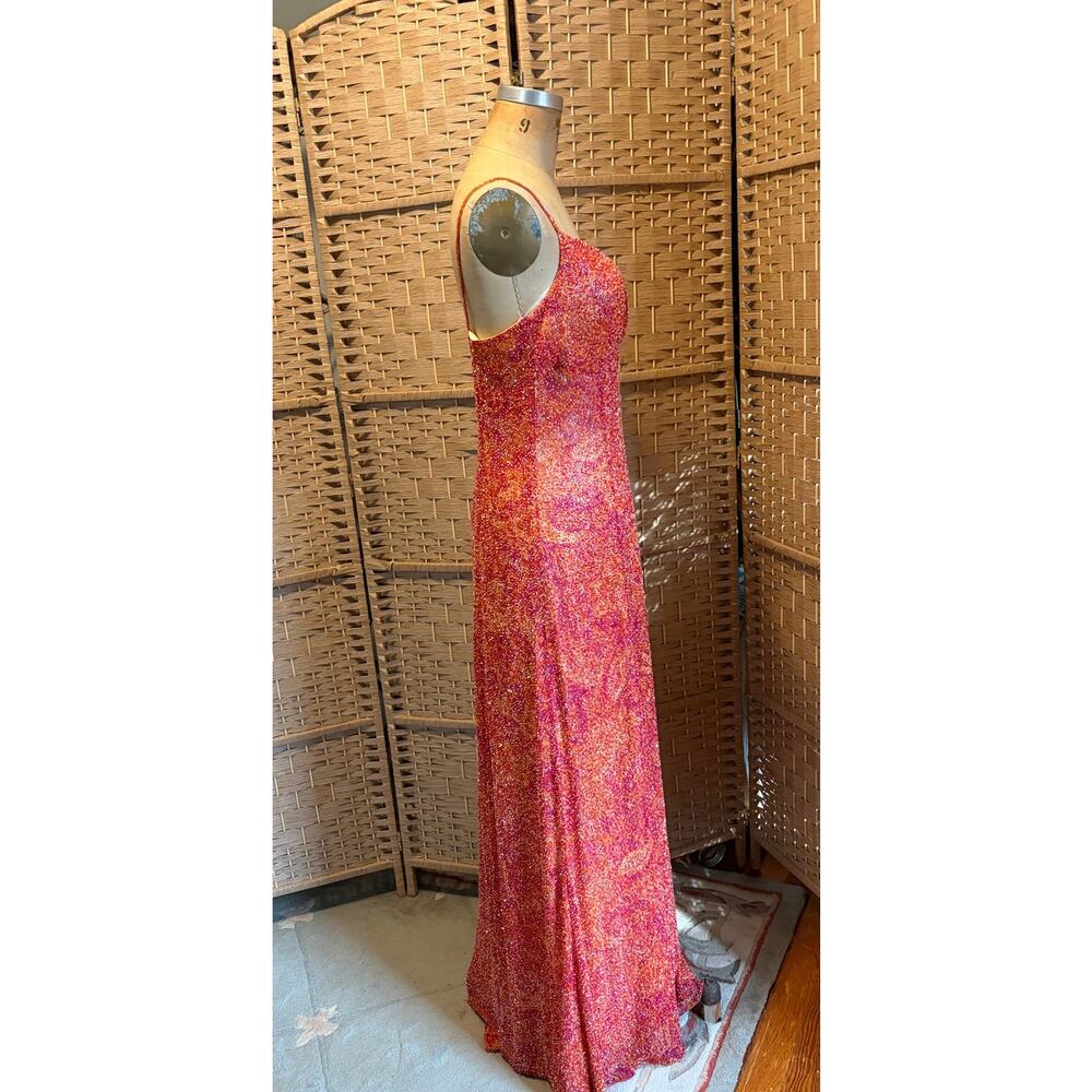 Jovani Y2K 100% Silk Beaded Evening Gown Size 10 Orange Pink Maxi - Picture 2 of 11